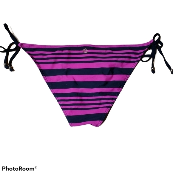 Y2K Vintage GUESS pink & Black Striped Swimsuit Bikini Bottoms Womens M Medium - Picture 3 of 6